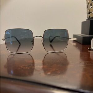 Ray-Ban Silver Frame Sunglasses with Blue Gradient Lenses